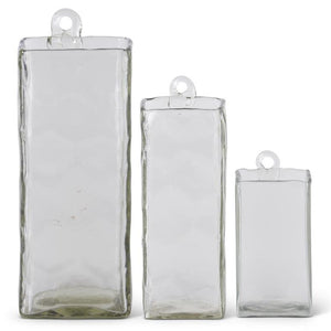 Hand-Blown Square Clear Glass Hanging Vase | Large