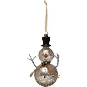 Hand-Painted Mercury Glass Snowman Ornament w/Top Hat