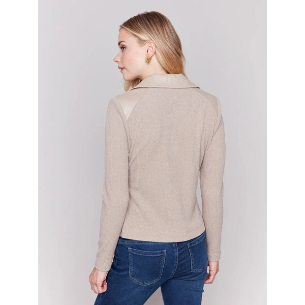 Vintage Faux Leather + Rib Knit Combo PERFECTO Jacket - Moss
