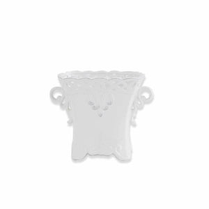 8" White Ceramic Square 2 Handled Pot w/Cutout Detail