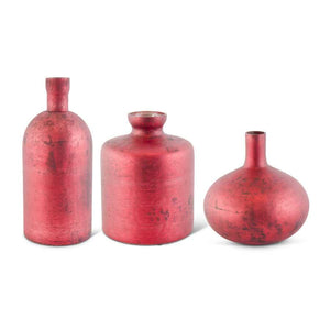 Antique Red Matte Glass Bottle Vases