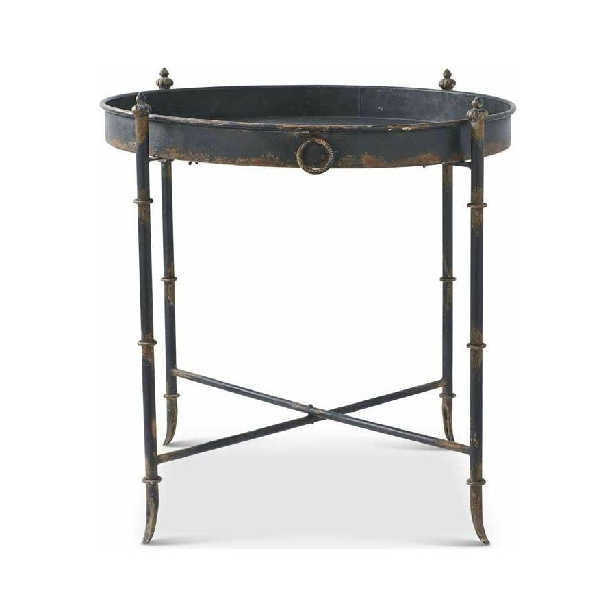 33" Round Black Metal and Gold Washed Tea Table