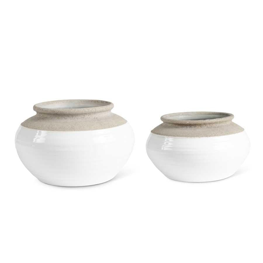 White and Natural Stone Ceramic Pots   -  Short
