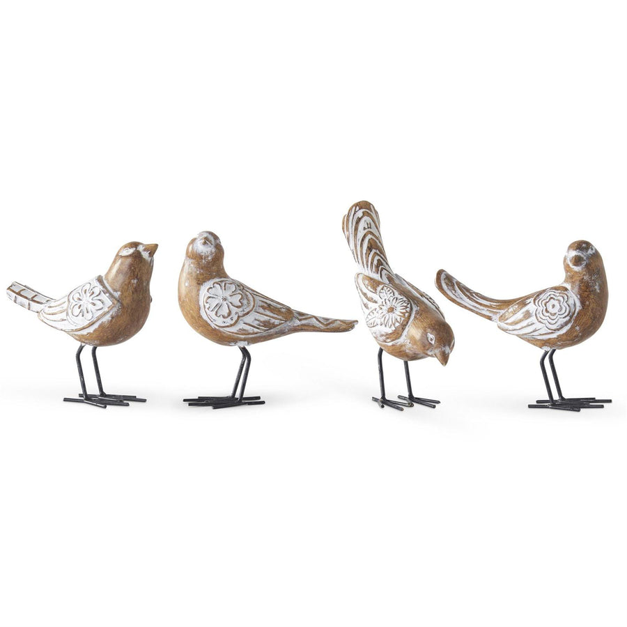 Whitewashed Resin Carved Birds w/Metal Legs