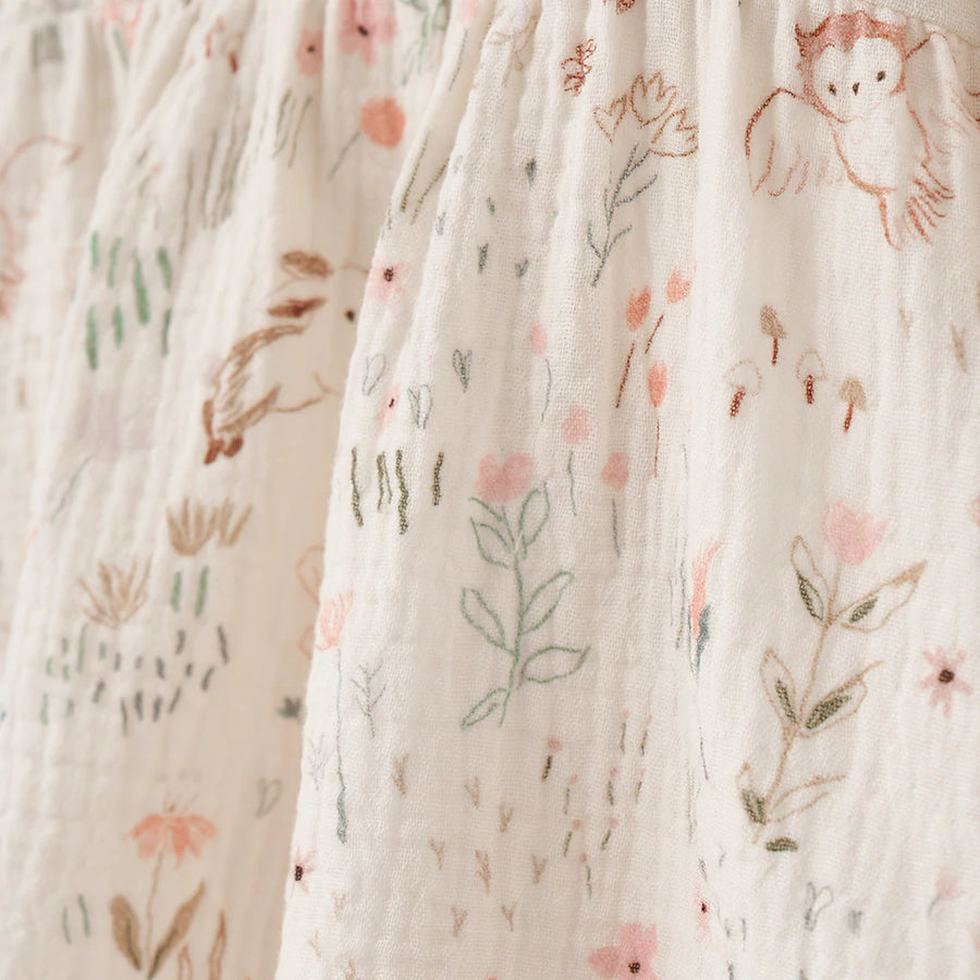 Owl Print Organic Muslin Flutter Baby Dress + Bloomer