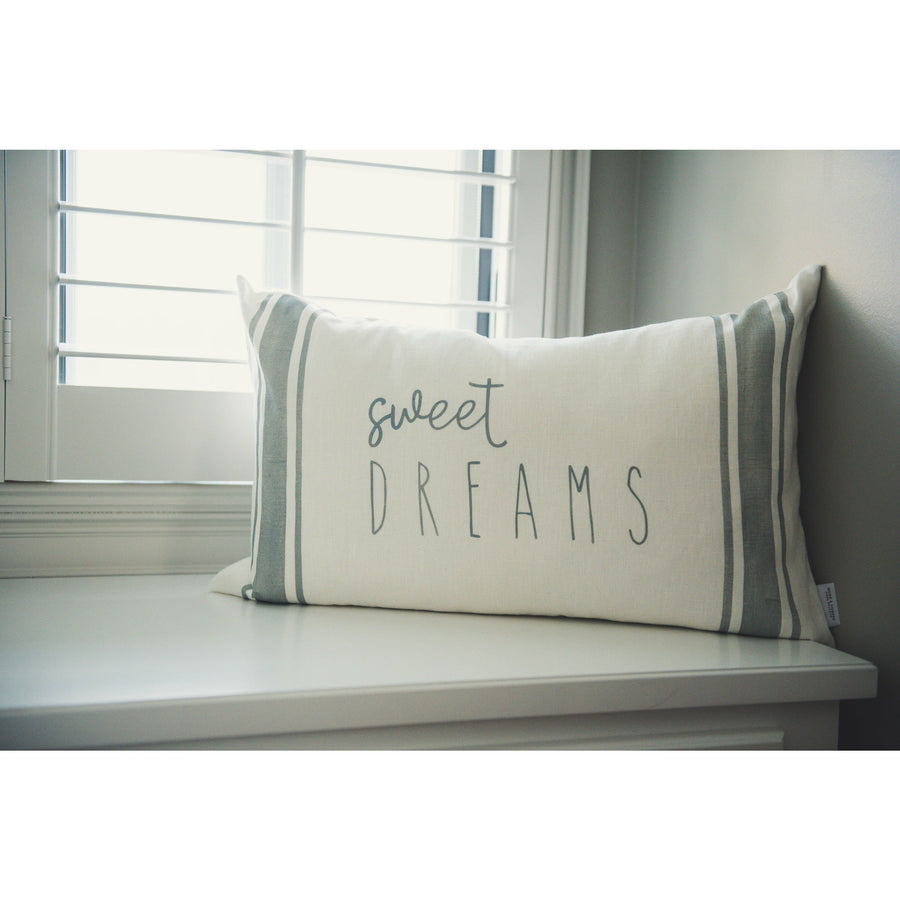 "Sweet Dreams" (Grey & Ivory) Hand Painted Linen Pillow Cover