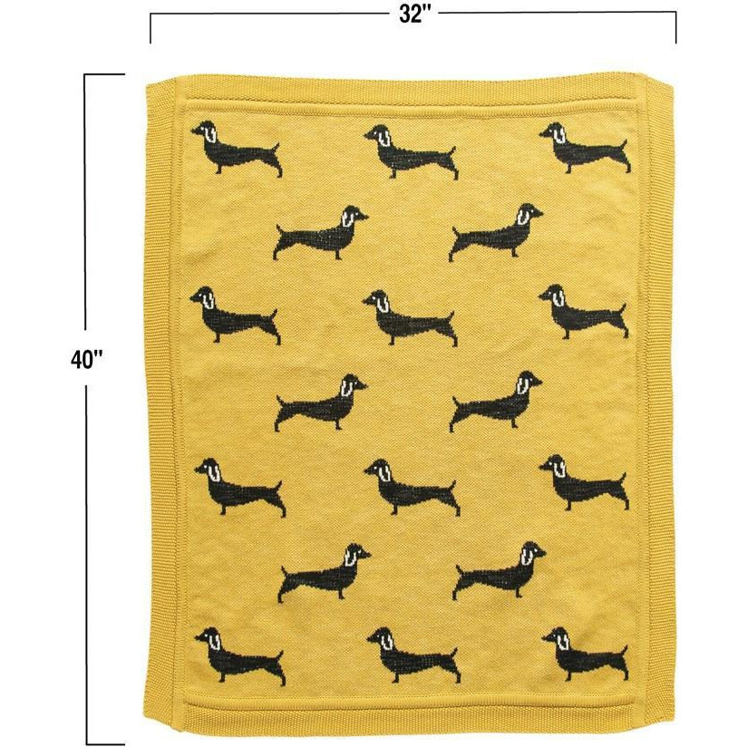 Chartreuse Cotton Knit Baby Blanket w/Dog