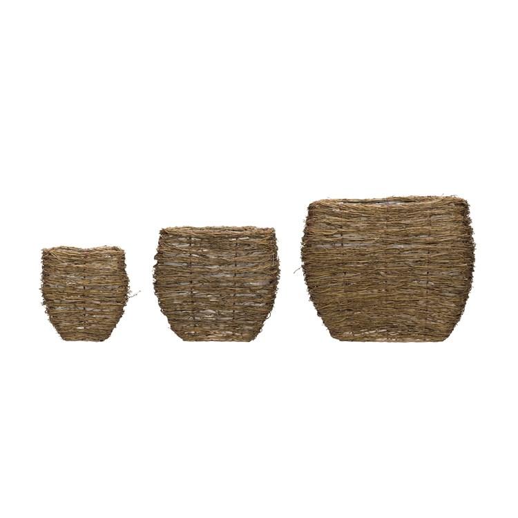Square  Bamboo Branch Baskets w/ Plastic Liner