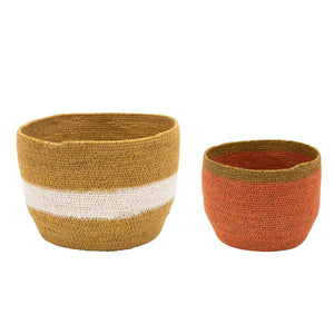Mustard & Russet Color Decorative Hand-Woven Seagrass Basket
