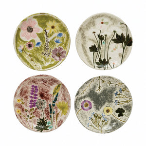 Hand-Painted Round Stoneware Plate w/Debossed Florals