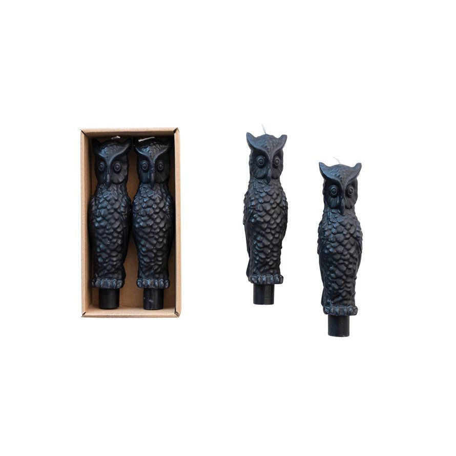 S/2 Black Owl Taper Candles