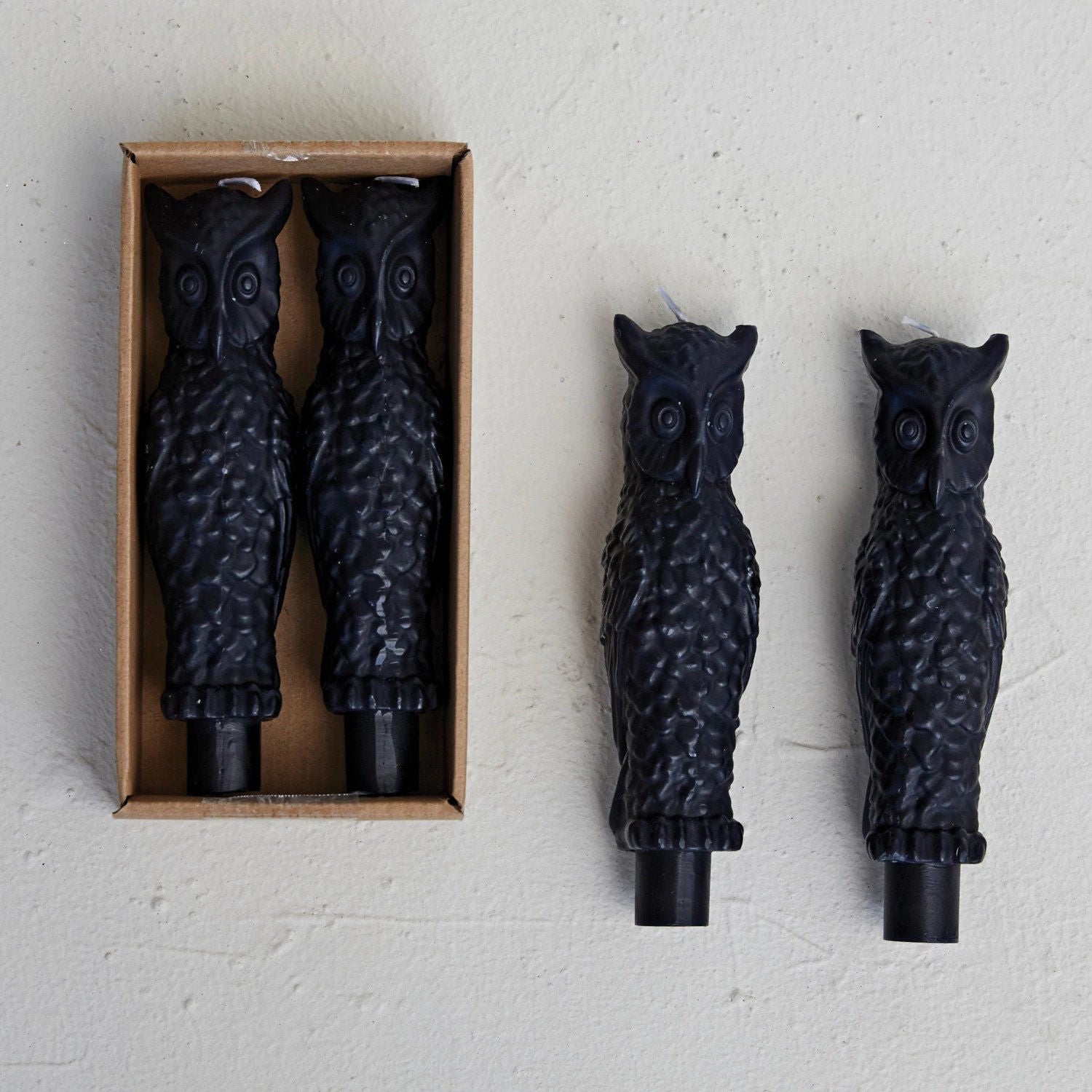 S/2 Black Owl Taper Candles