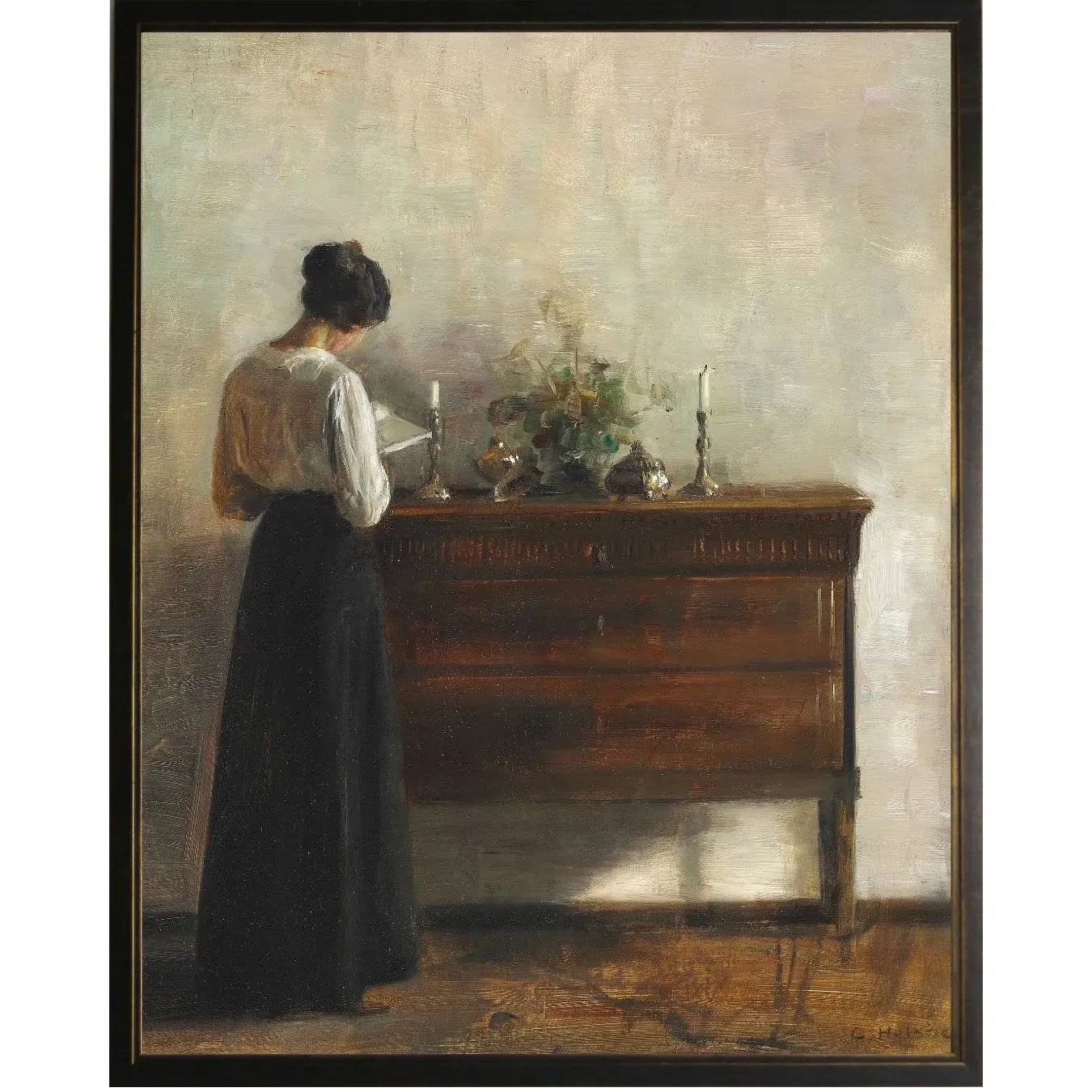 Vintage House Interior Painting - Lady at Sideboard | 8" x 10"