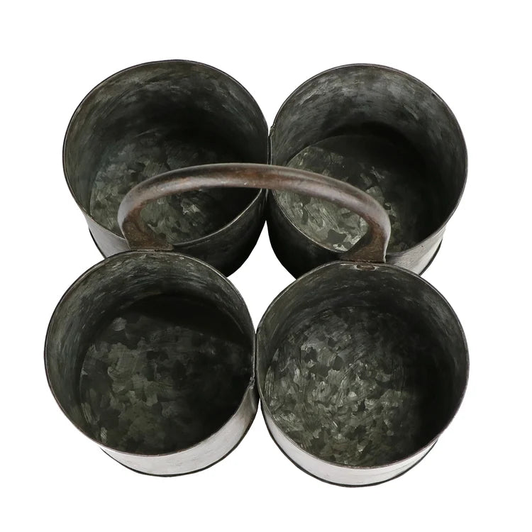 Vintage Galvanized Four-Pot Garden Caddy