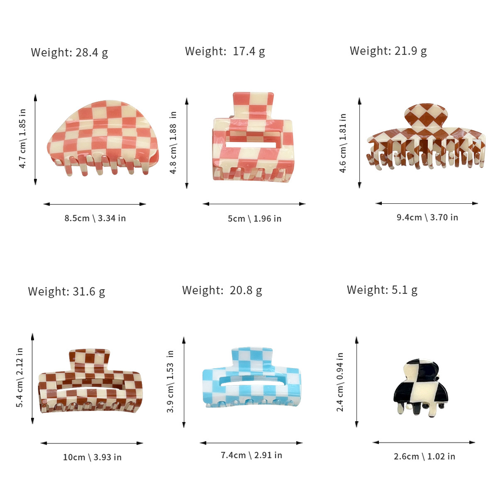 ACCITY - Checkerboard Hair Claw – Candy Color Acetate Look_CWMM10084: BLACK1 / (OS) 1