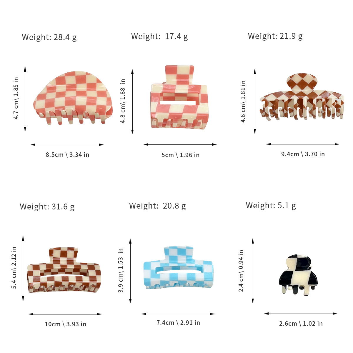 ACCITY - Checkerboard Hair Claw – Candy Color Acetate Look_CWMM10084: BLACK1 / (OS) 1