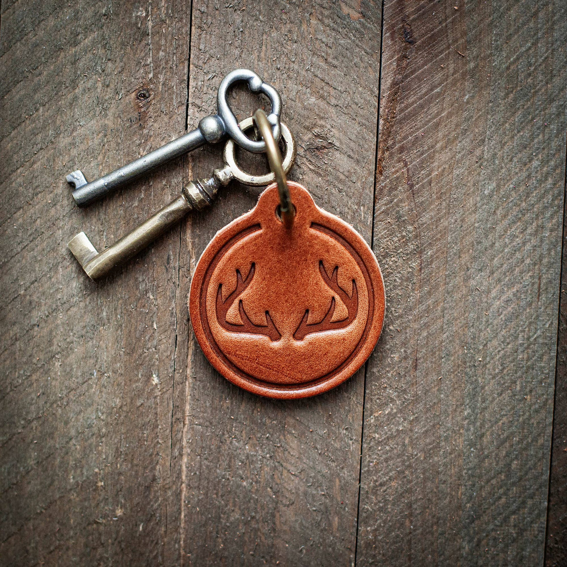 Leather Keychain Circle  | Antlers