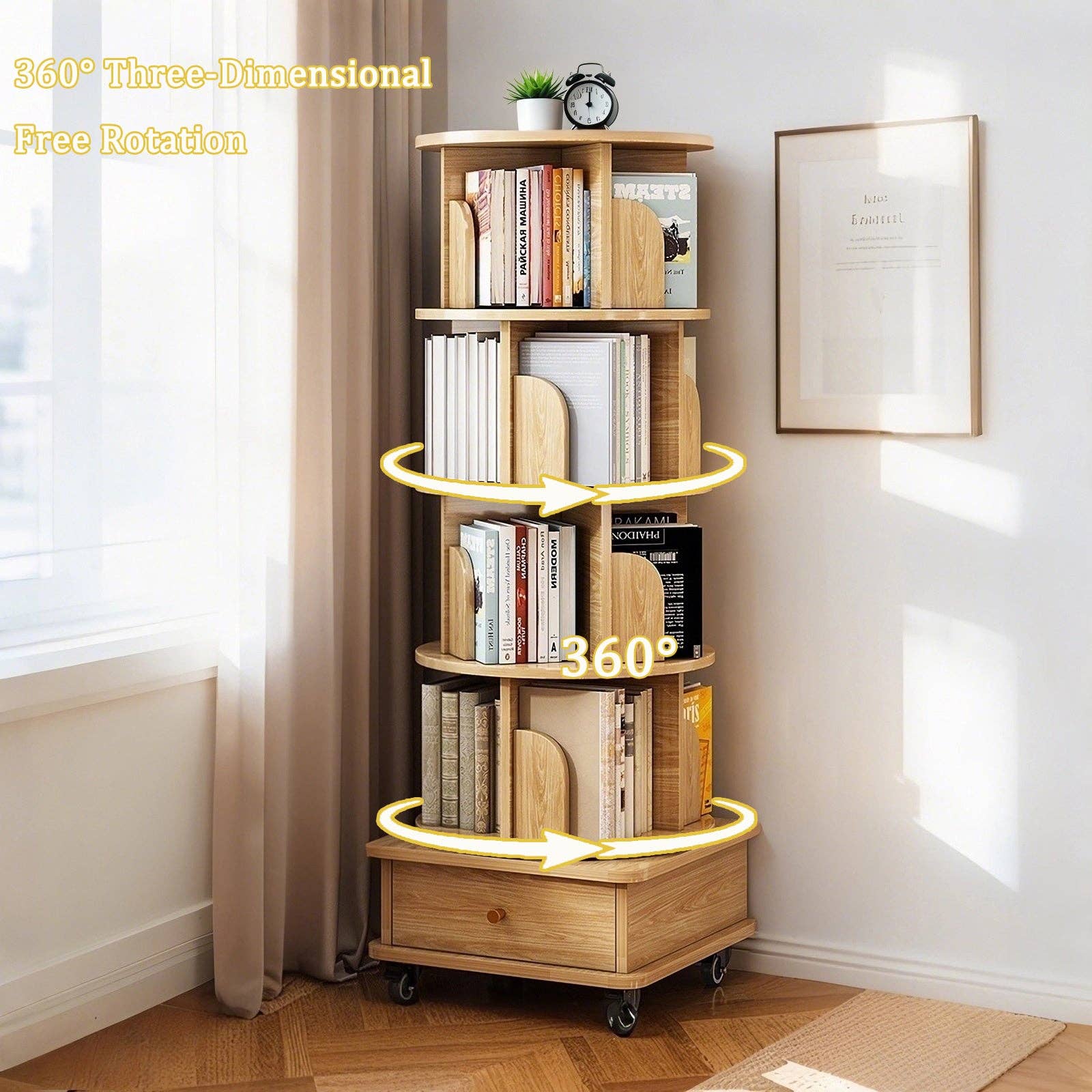 Rotating Bookshelf w/Drawer | 6 Tier
