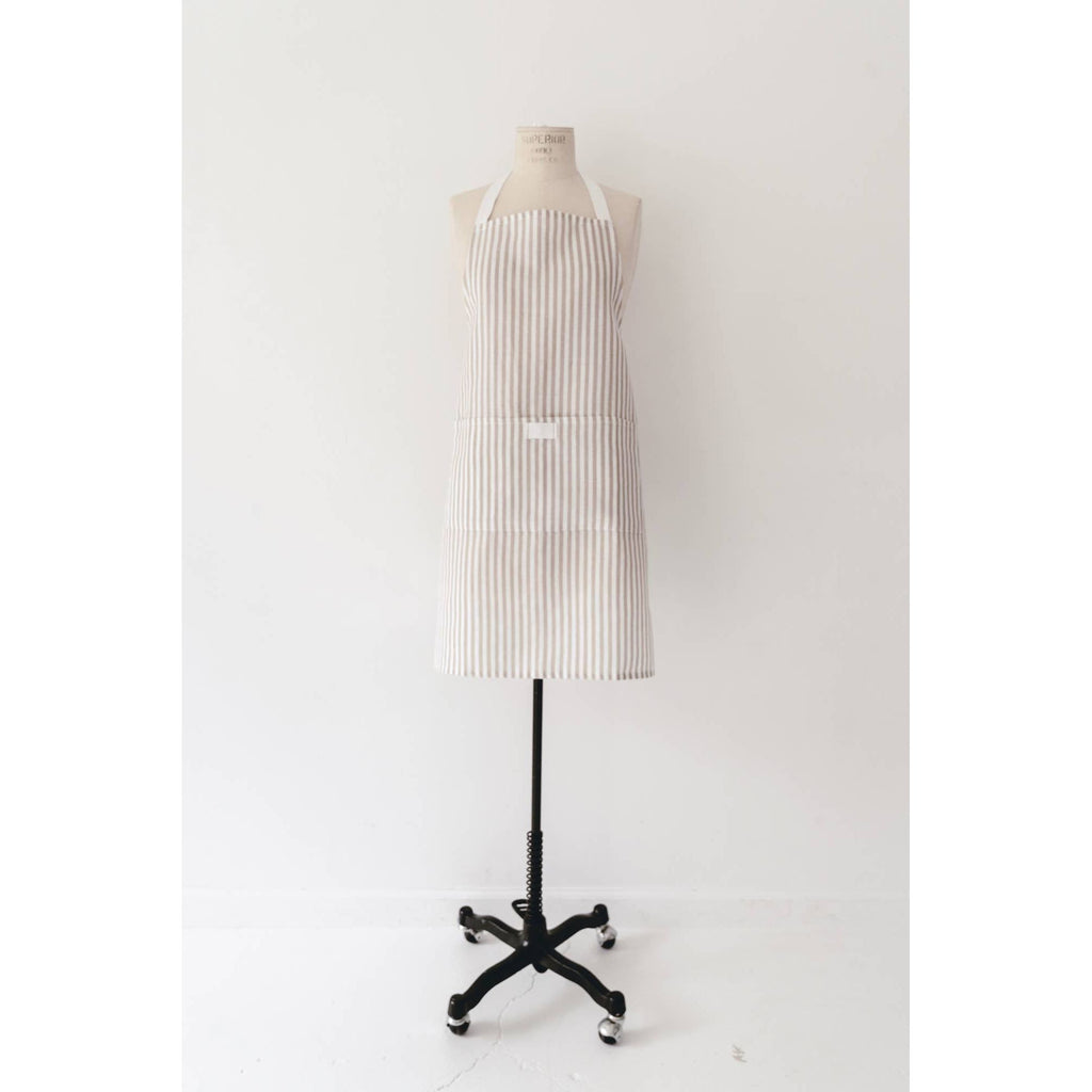 Keepsake Jar Linen Adult Bistro Apron in Oatmeal Stripe
