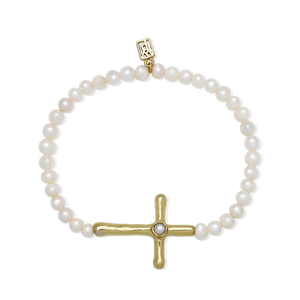 Poetic Cross Pearl Stretch Bracelet