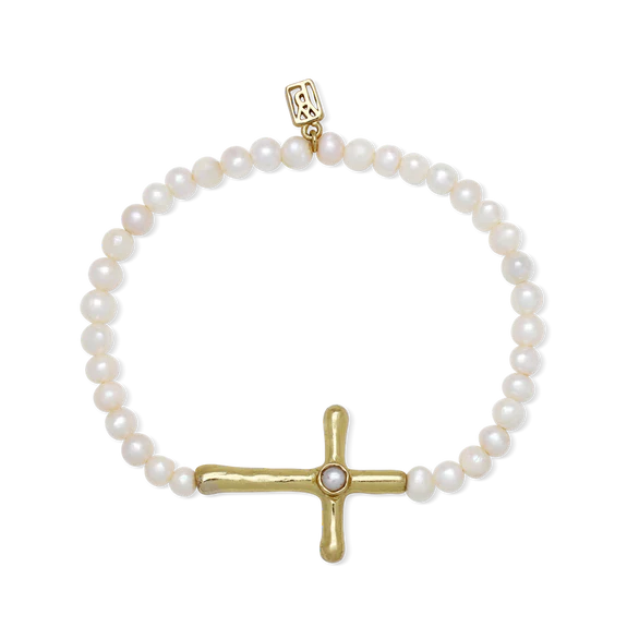 Poetic Cross Pearl Stretch Bracelet