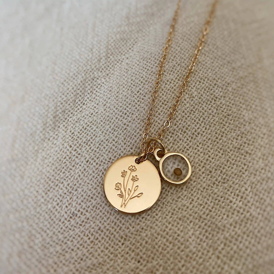 Wildflower Necklace w/Mustard Seed | Gold