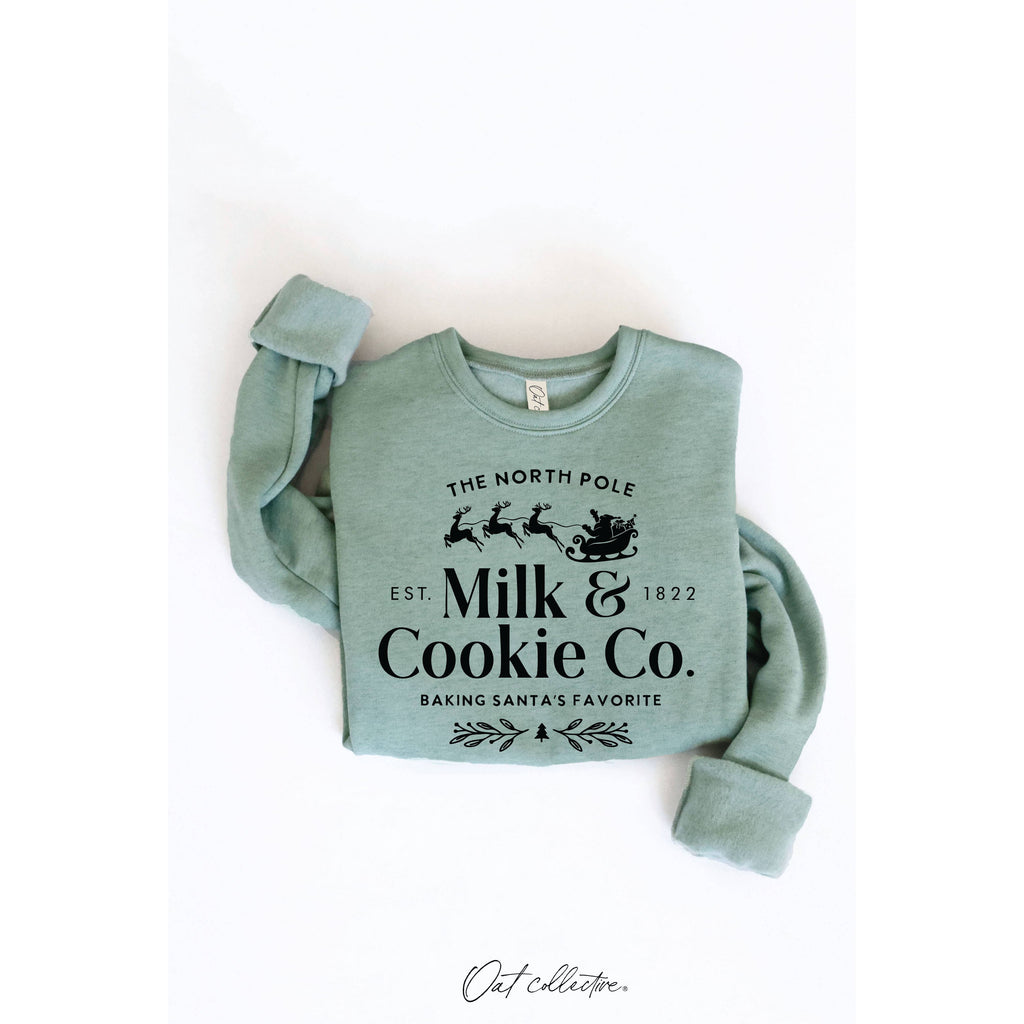 The North Pole Milk & Cookie Graphic Sweatshirt | Heather Green