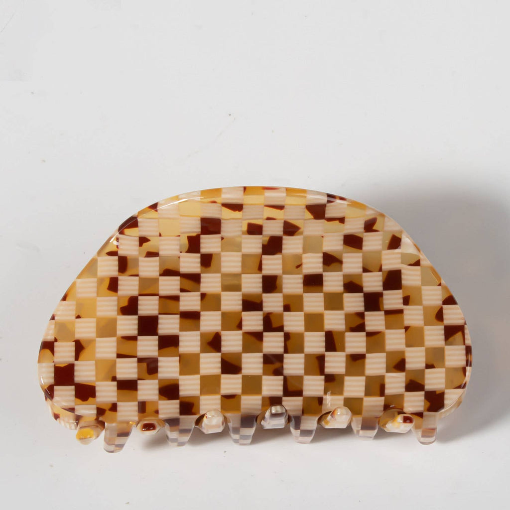 ACCITY - Checkerboard Acrylic Hair Claw Clip Half Round _CWAHA0326: Orange / (OS) 3