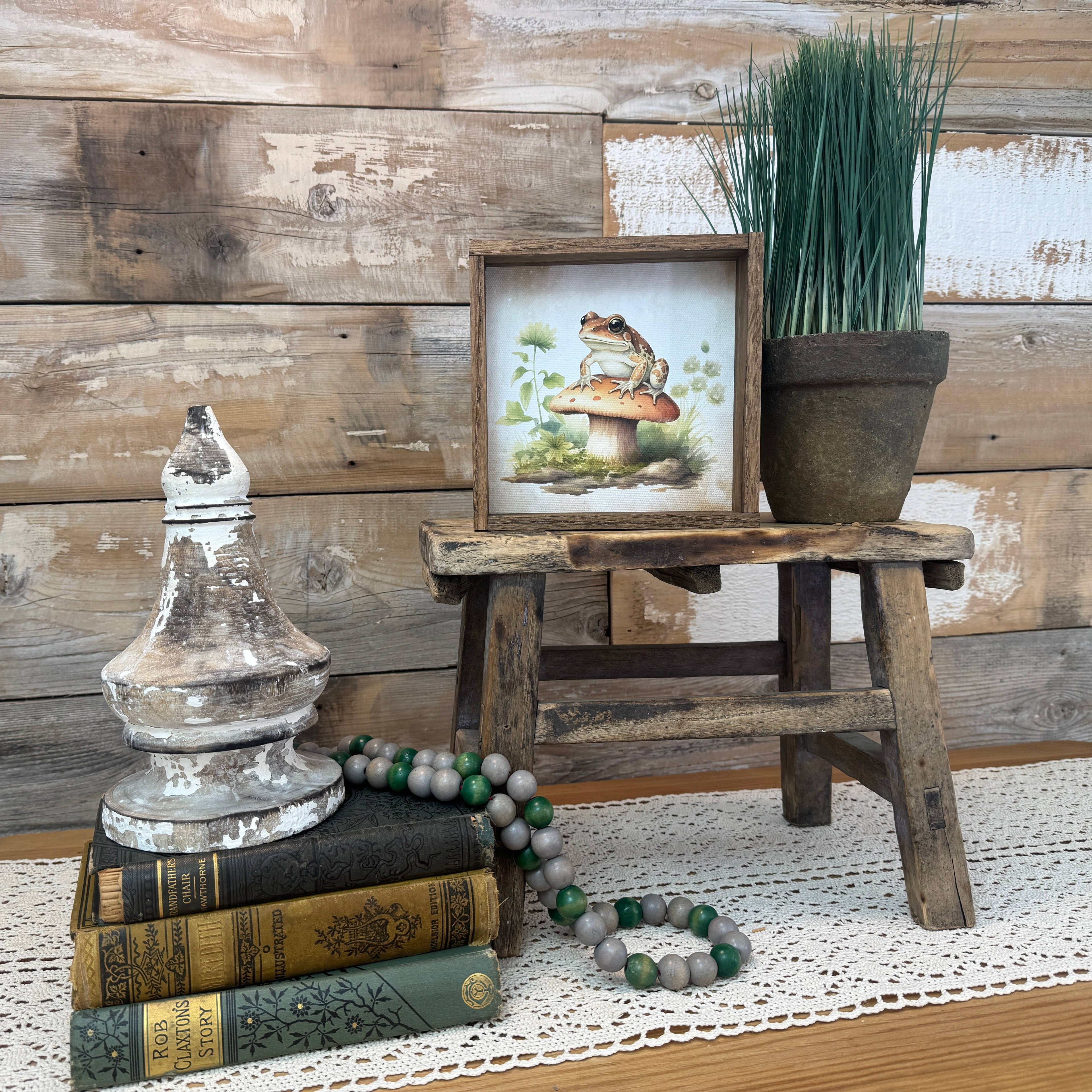 Mini Wood Framed Canvas Art | Woodland Cute Frog