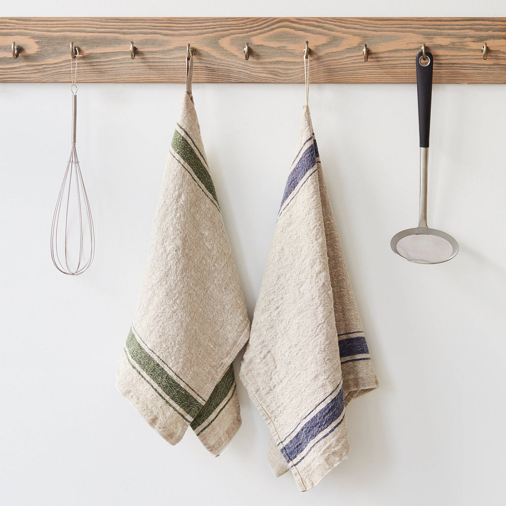 Vintage Linen Kitchen Towel | Green Stripe