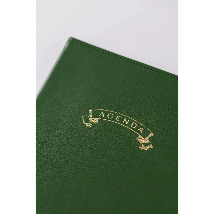 2025 Banner Agenda 17-Month Weekly Vegan Leather Bound Planner | Forest Green