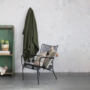 Cotton Knit Throw w/Tassels | Olive Green