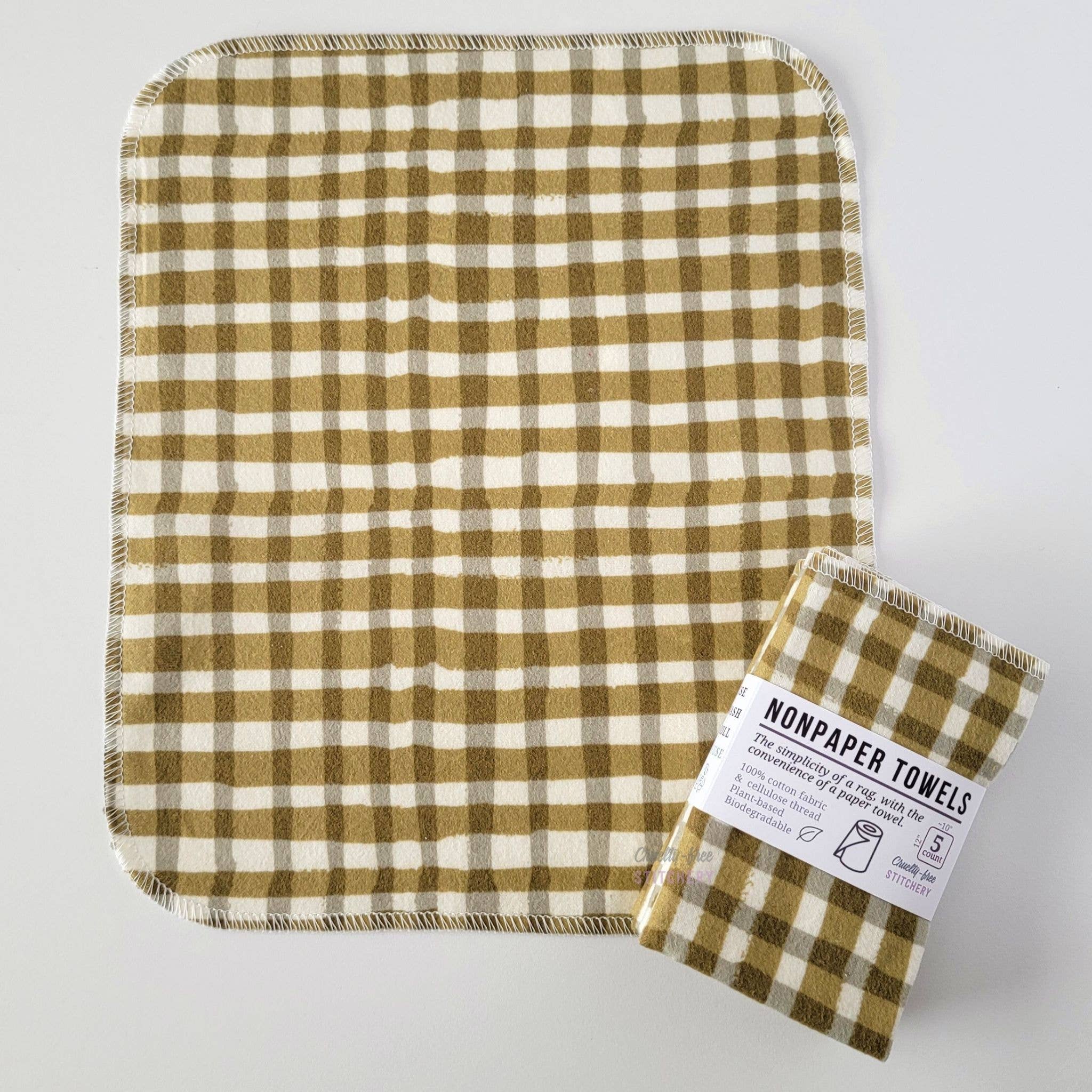 Cruelty-Free Stitchery - NonPaper Towels - Olive Painted Plaid: 10