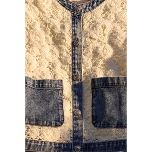 Mixed Media Crochet Jacket w/Denim Detail | Eggshell