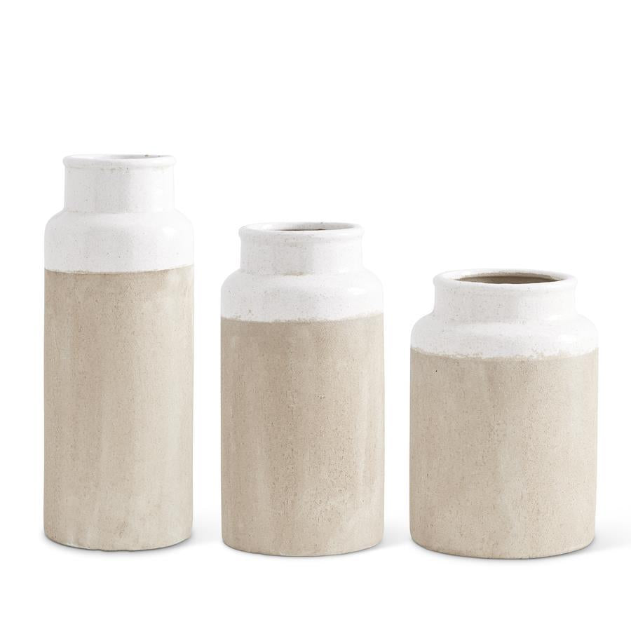 Tall Ceramic Vase w/Cream Glazed Top