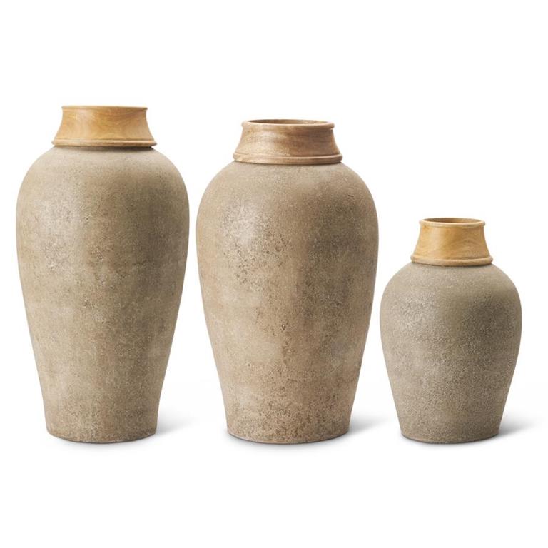 Wood Neck Gray Terracotta Vase