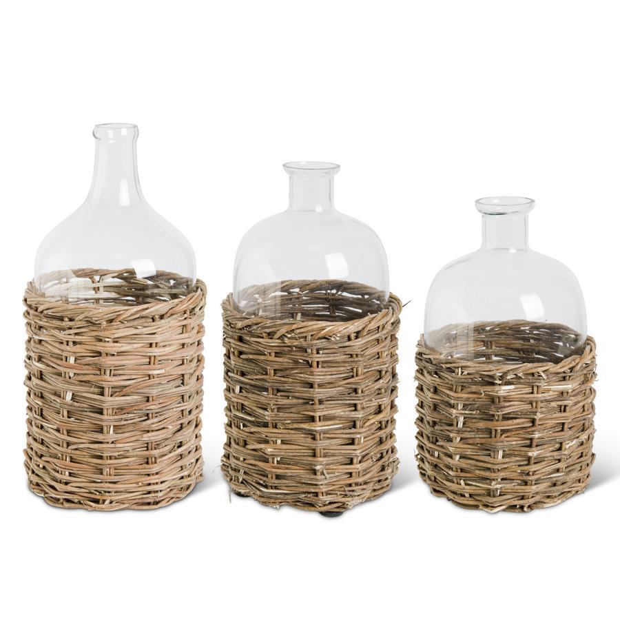 Moss & Embers Glass Bottle with Rattan Basket
