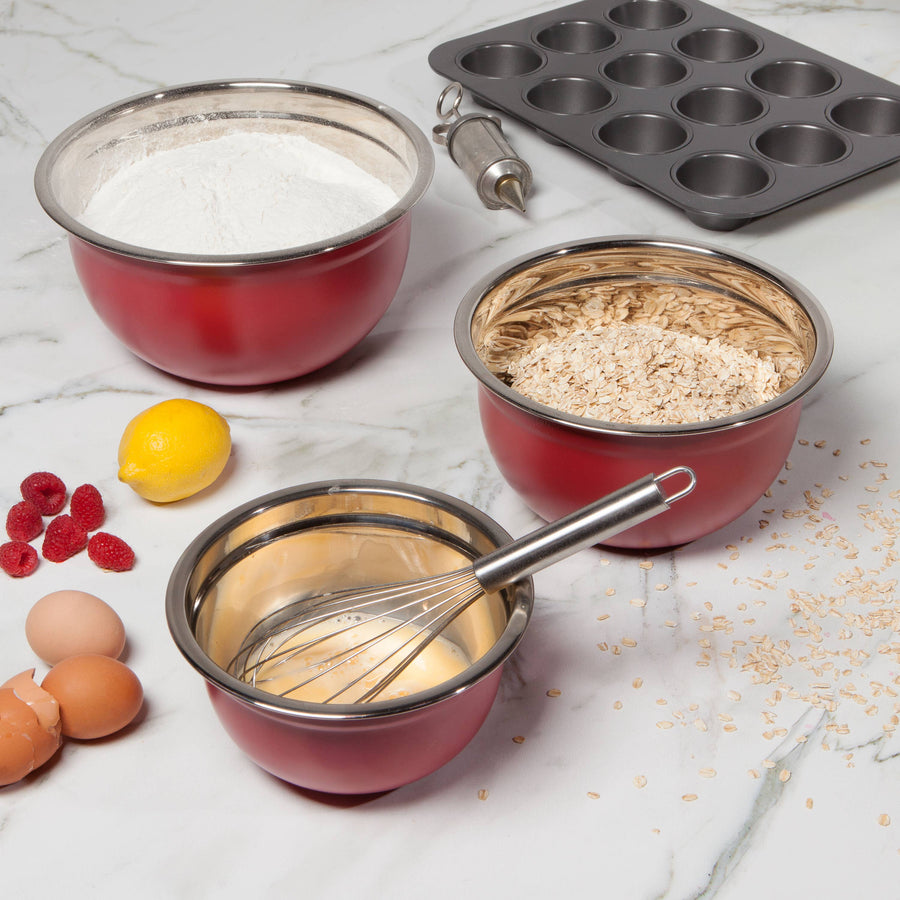 S/3 Steel Mixing Bowls | Matte Carmine Red