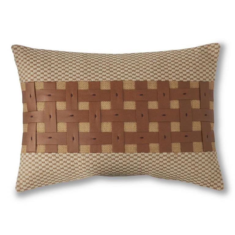 Faux Leather & Jute Check Pillow