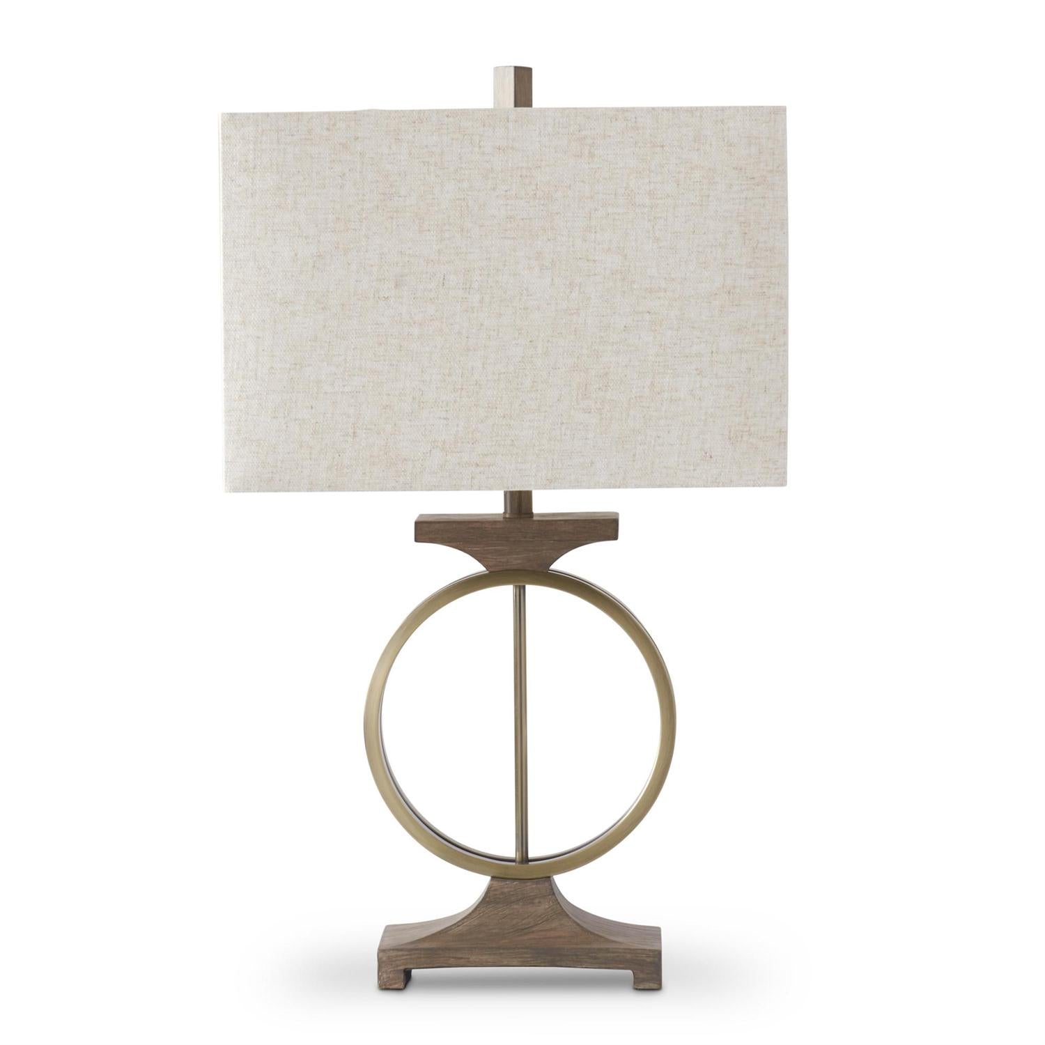 Brown Wood Grain Resin & Brass Ring Lamp w/Rectangular Shade