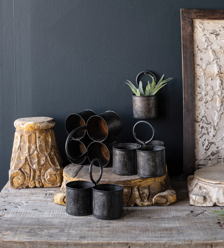 Vintage Galvanized Four-Pot Garden Caddy