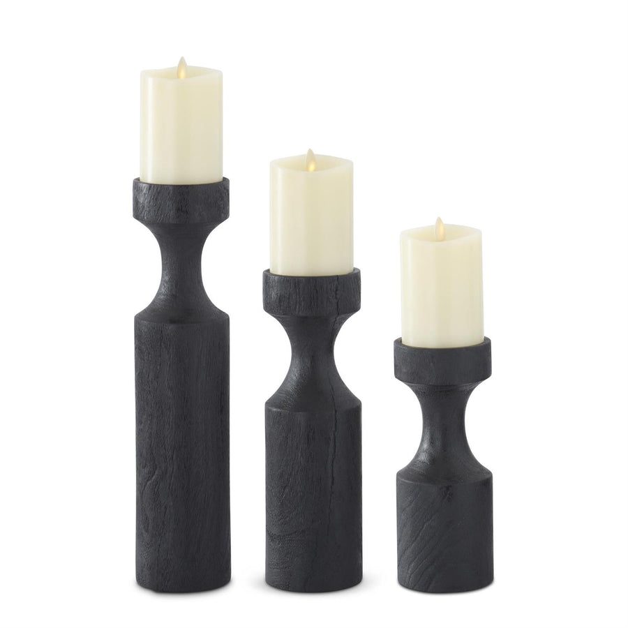 Black Wood Pillar Candleholder