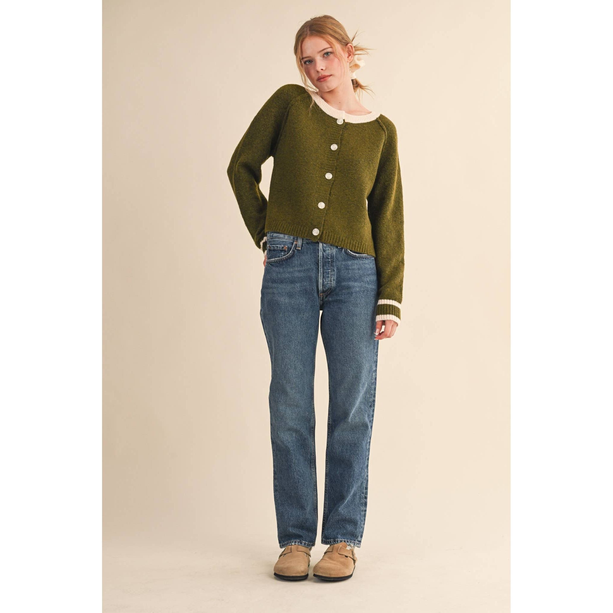 &MERCI - TWO TONE SWEATER CARDIGAN MSW11246: CHOCOLATE BROWN / M