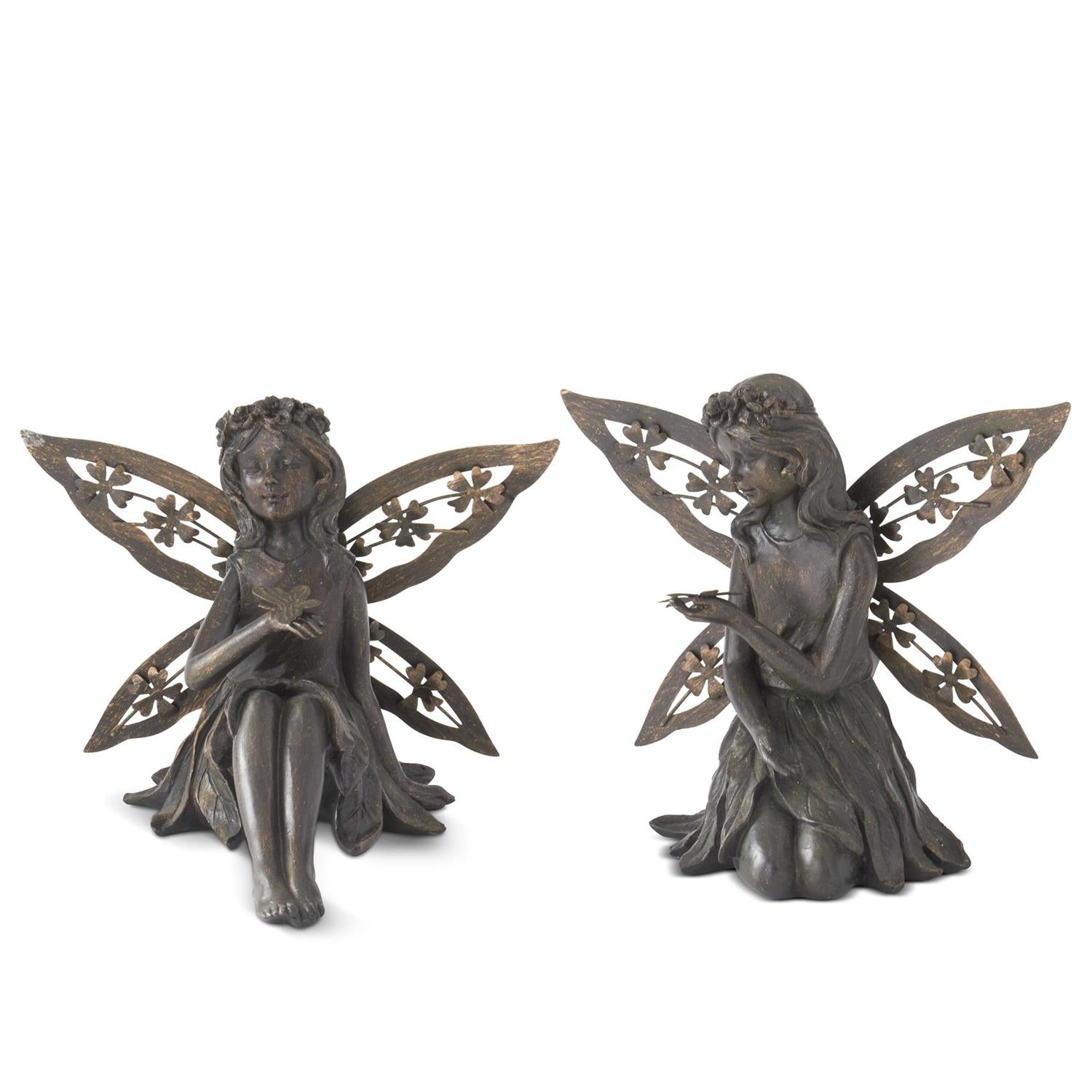 Faux Bronze Fairies w/Butterfly & Dragonfly