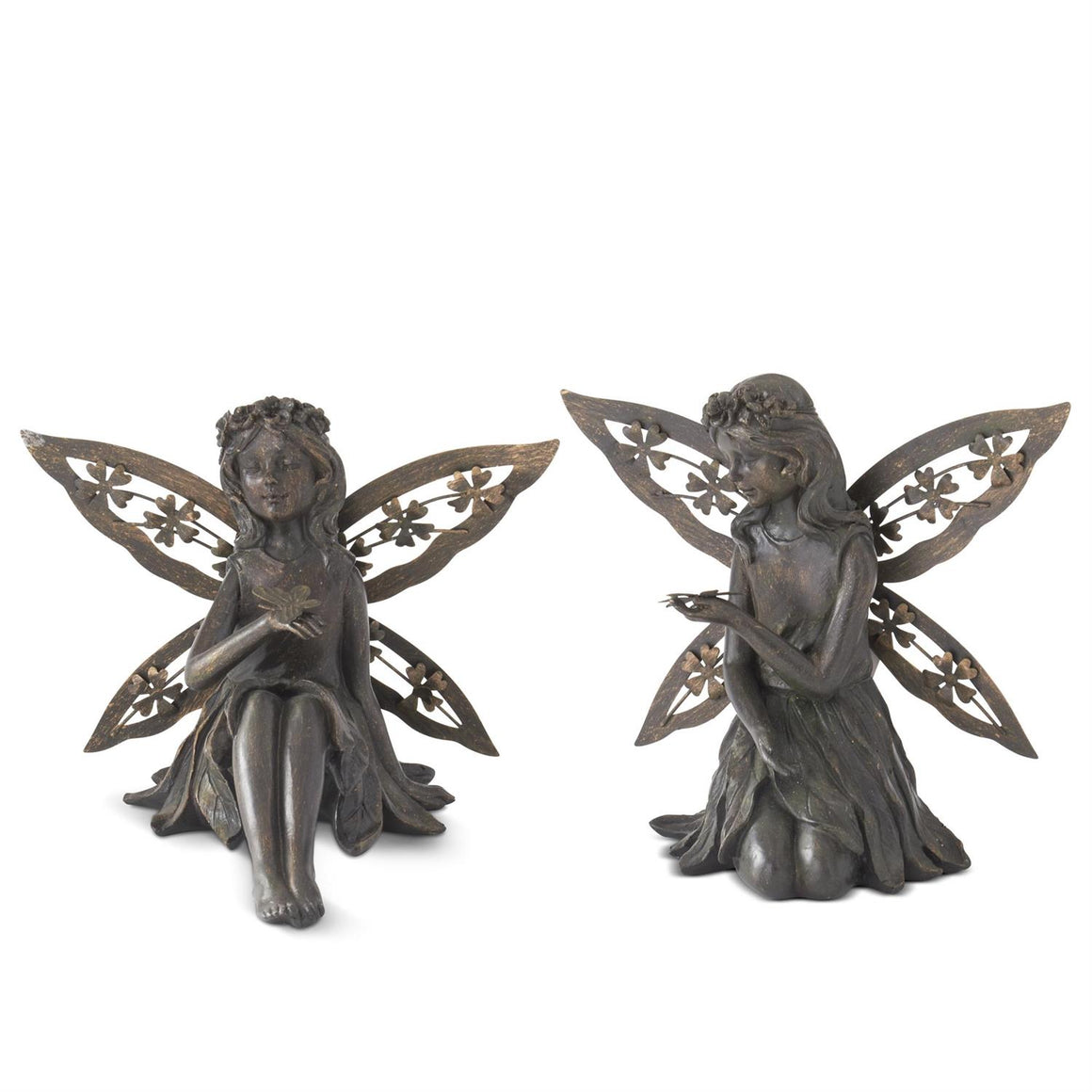 Faux Bronze Fairies w/Butterfly & Dragonfly
