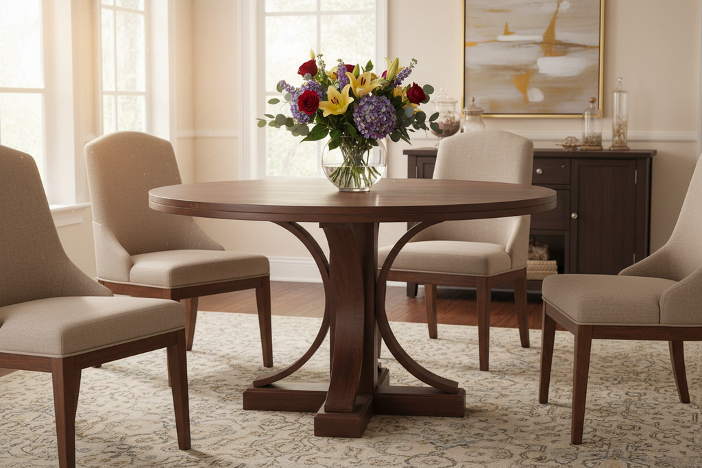 Round Dark Mango Wood Dining Table