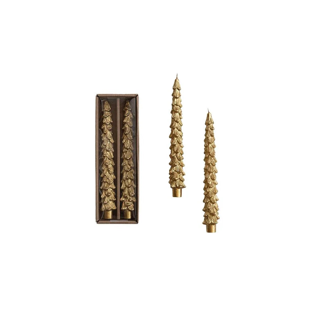S/2 Tree Shaped Gold Taper Candles  | 10"H
