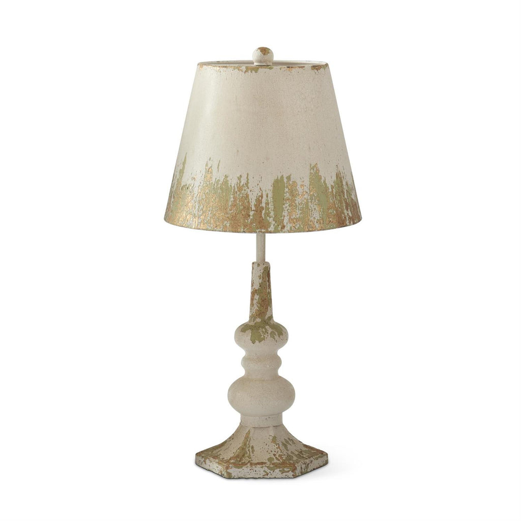Lamp w/Metal Shade | Cream, Green & Gold
