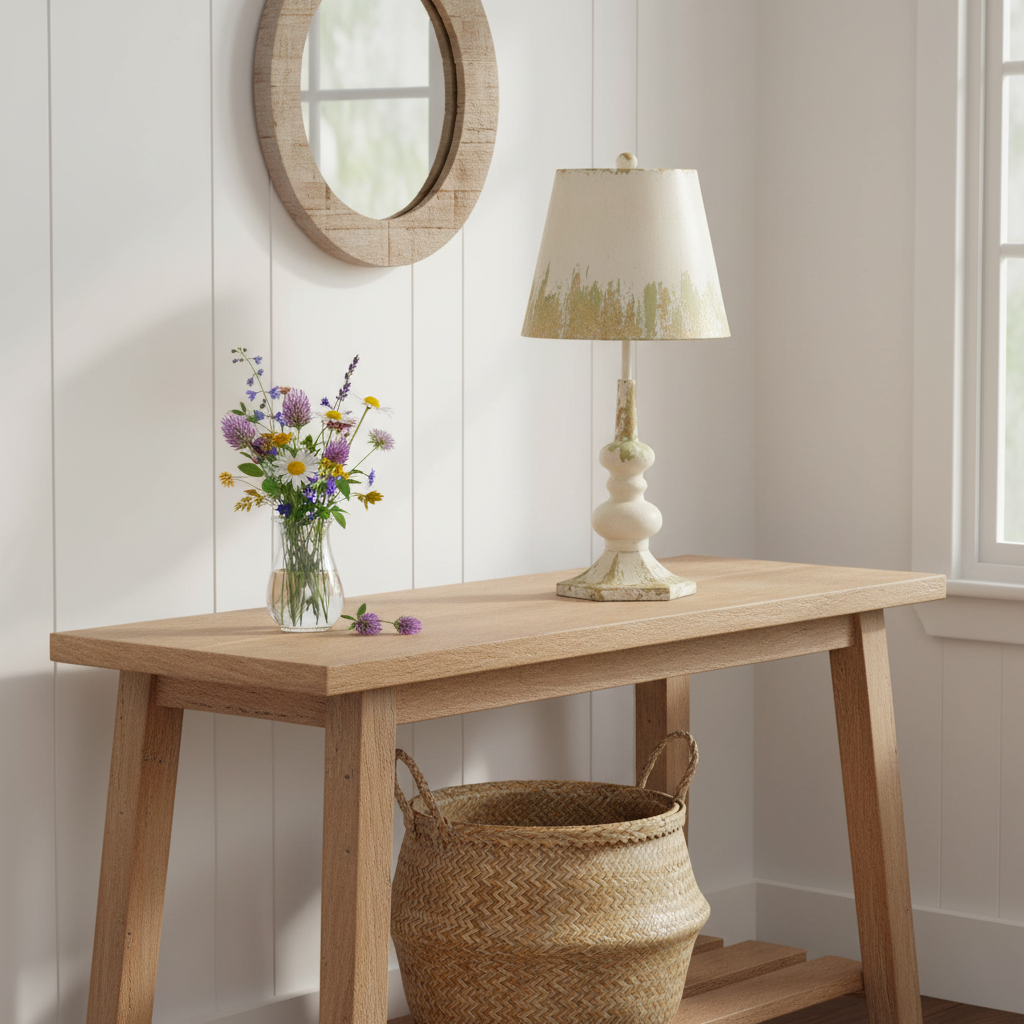 Lamp w/Metal Shade | Cream, Green & Gold