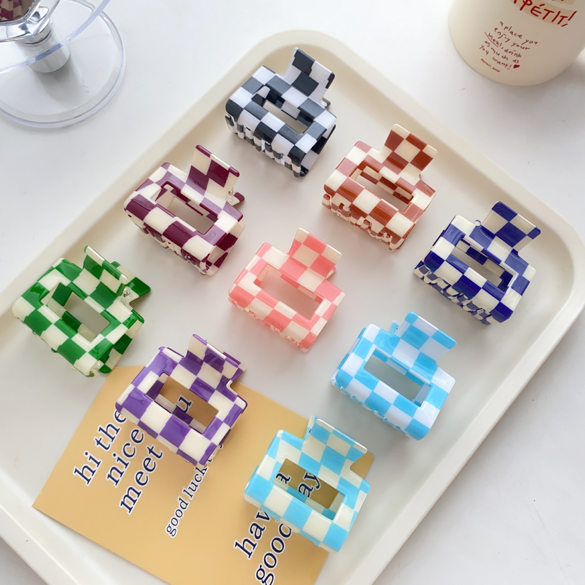 ACCITY - Checkerboard Hair Claw – Candy Color Acetate Look_CWMM10084: BLACK1 / (OS) 1